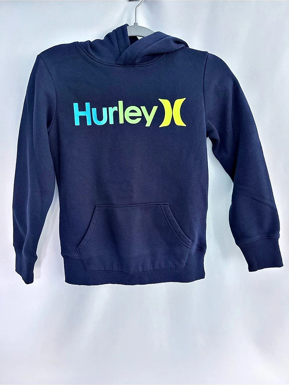 ❤️3/$30 Hurley Boys Gradient Logo Pullover Fleece Hoodie Navy Blue Size 7/8